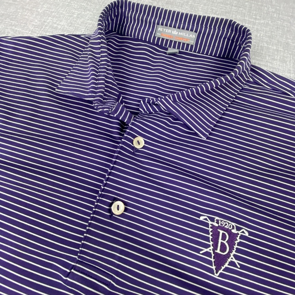 Peter Millar Polo Shirt Mens XL Purple Striped Summer Comfort Golf Short Sleeve